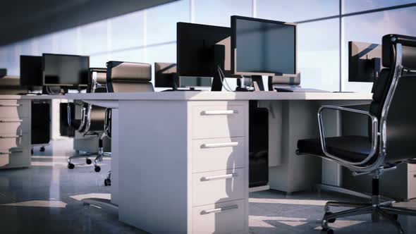 Seamless animation of walking through the modern office in morning. Loopable. HD alt