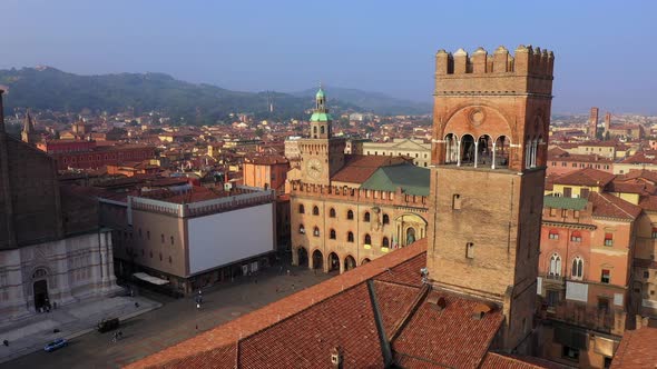 Historic center of Bologna, tower of the Chapel di Santa Maria dei Carcerati, Italy.