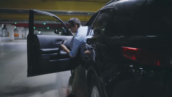 Male Driver in the Parking Lot Static Electricity Shock From the Car Door Humor alt