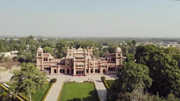 Aerial View Of Faiz Mahal Palace in Khairpur In Pakistan. Follow Shot Back alt