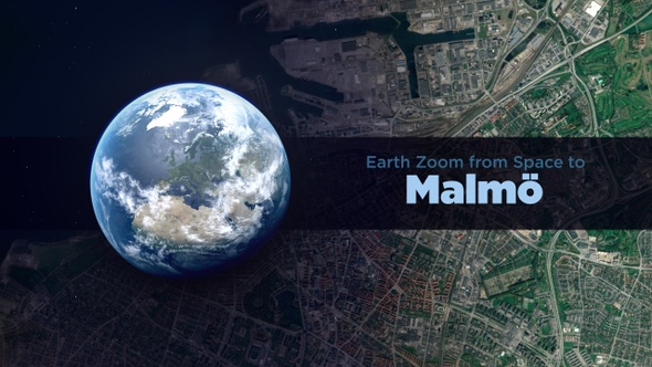 Malmö (Sweden) Earth Zoom to the City from Space