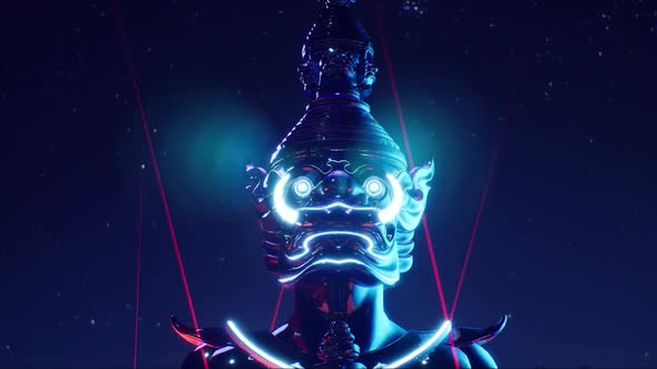 Camera zoom in thai Giant statue in metaverse concert arena alt