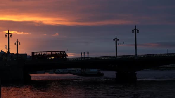 Sunset View of the Post Across the River Neva in St. Petersburg