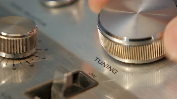 Tunning FM radio stations on receiver dial close-up 4K 2160p UltraHD footage - Radio station tune wi alt