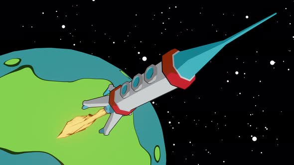 Rocket Leaving Earth 3D Cartoon Animation v2