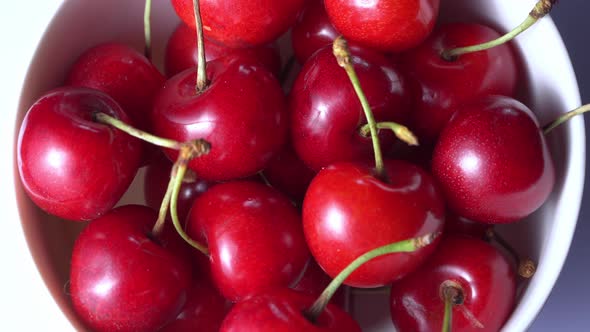 Sweet Cherry Close-up. Rotation of Red Cherries