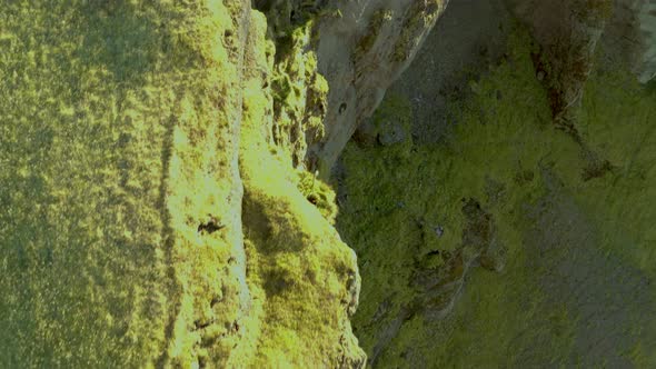 Aerial : Flying over mountain gap, gulf,chasm,abyss, birdview. Green beautiful mountain. alt