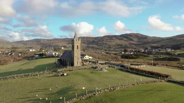 Aerial View of the Church of Ireland in Glencolumbkille  Republic of Ireland alt
