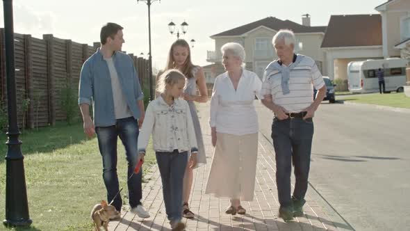 Young Family and Elderly Couple Walking in Countryside alt