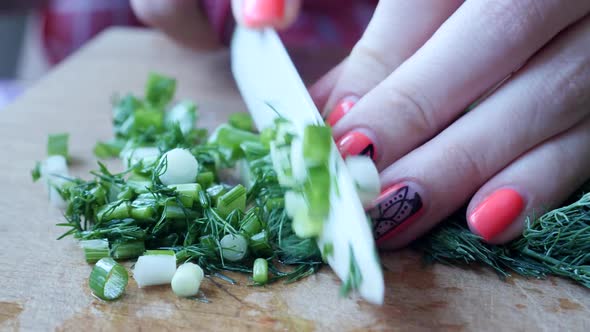 Chopped Green Onions and Dill for Salad