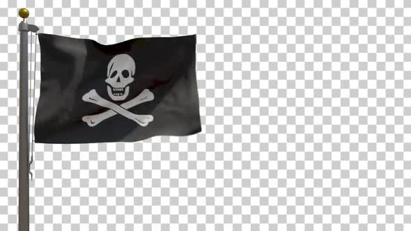 Pirate Flag of Edward England / Jolly Roger on Flagpole with Alpha Channel - 4K