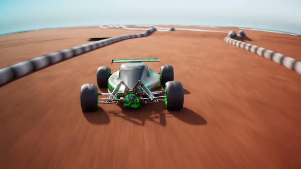 RC Car race on the sandy track. Loopable animation of a miniature model of buggy alt