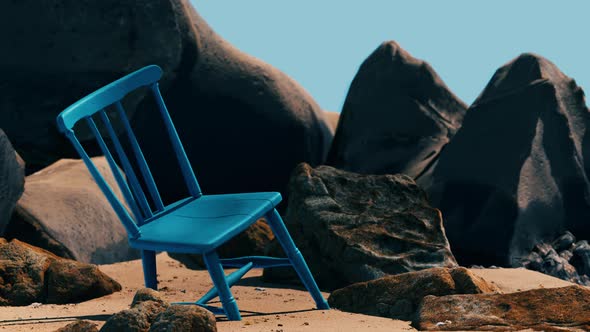 Retro Blue Wooden Chair on the Beach alt