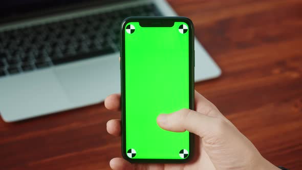 Businessman Using Smartphone with Chroma Key Closeup alt