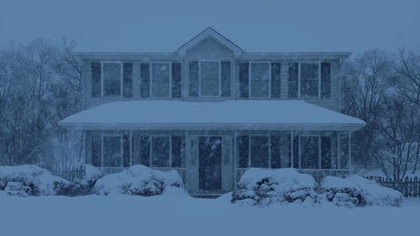 House Covered In Snow In The Evening alt