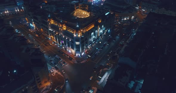 Aerial View of Night Streets in Downtown City