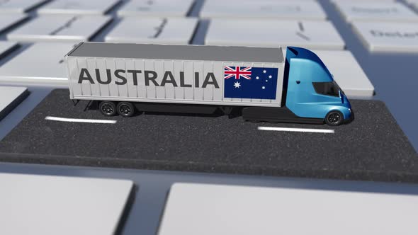 Flag of Australia on Moving Truck and Computer Keyboard alt