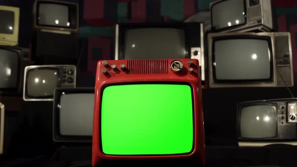 Retro TV Set with Green Screen Exploding. 4K.