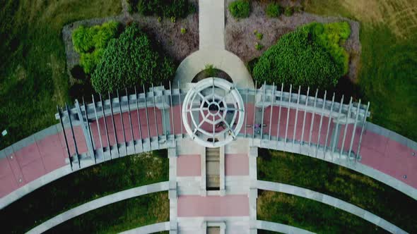 4k aerial drone flyover of beautiful park and outdoor space outside of Indianapolis on sunny day 