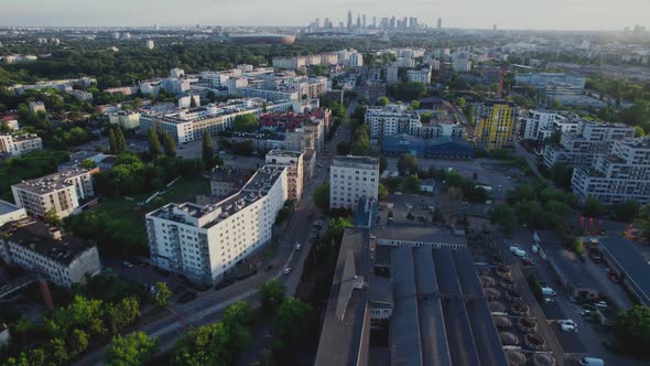 Aerial Panoramic View of the City in Sunset Drone Footage