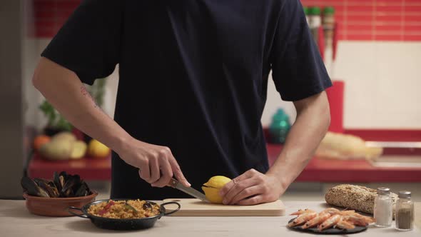 Paella traditional Spanish food, served on tapa plate alt