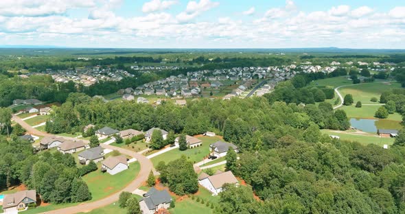 Panoramic View of Small Quiet American Town Boiling Spring Scenic Summer Seasonal Landscape in South alt