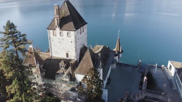 Aerial view of Oberhofen am Thunersee, Bern, Switzerland. alt