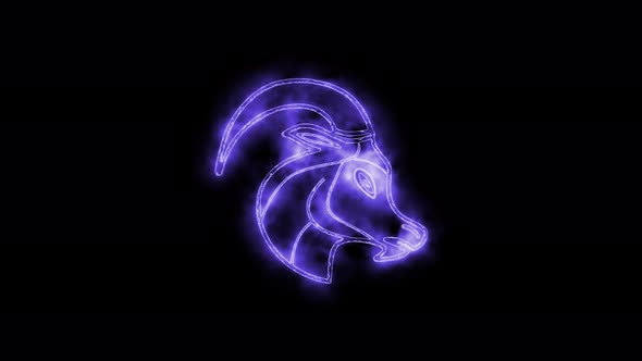The Capricorn zodiac symbol animation, horoscope sign lighting effect purple neon glow