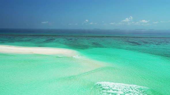 Natural birds eye abstract shot of a summer white paradise sand beach and blue ocean background in h alt