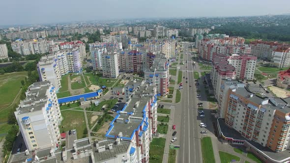 Panoramic view of modern residential complex with many high buildings nicely planned at day. alt