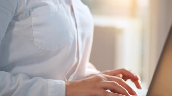 Closeup Woman Working on a Laptop Against the Sunset alt