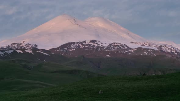 View of mount Elbrus in the morning at sunrise.