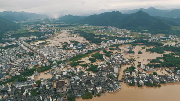 Guilin, China, Flood Water Damage to the City, View from Above alt