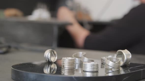 Close Up of Beautiful Rings in Jewelry Studio alt