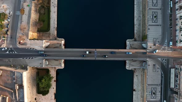 Top view of bridge with traffic