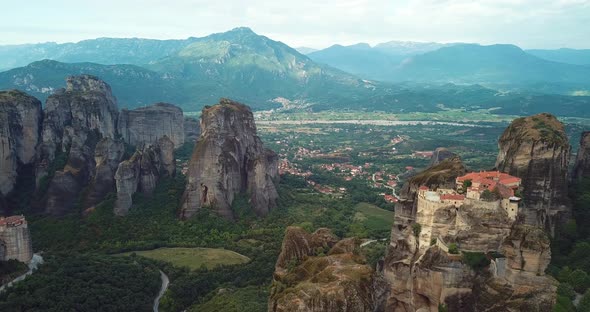Aerial View Of The Mountains And Meteora Monasteries In Greece alt