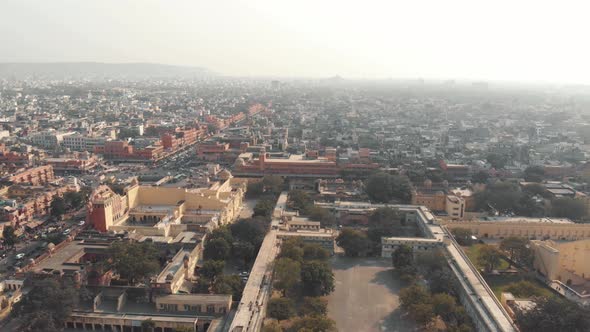 Scenic cityscape view of Jaipur City In Rajasthan, India - aerial alt