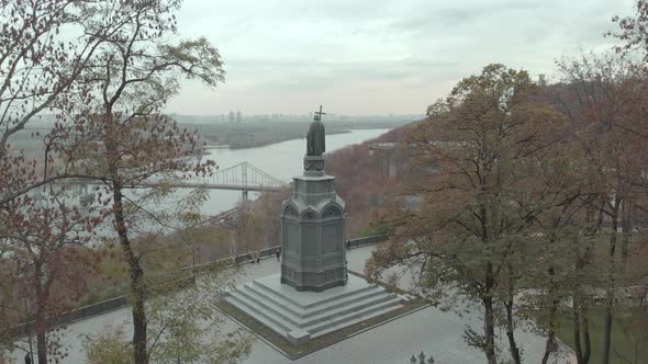 Monument To Volodymyr the Great. Kyiv. Ukraine. Aerial View alt