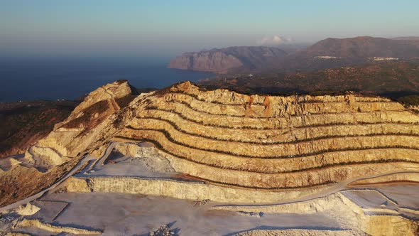 Aerial View of a Gypsum Quarry Mine on the Coast of Crete, Greece