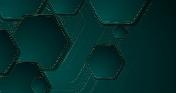 Turquoise And Golden Abstract Tech Hexagons