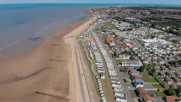 Aerial footage of the British seaside town of Hunstanton Norfolk in the UK alt