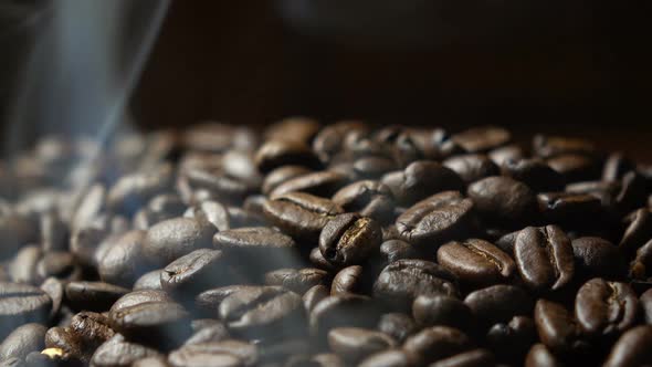 coffee beans with smoke in slow motion