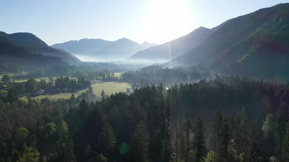 Early morning flight over Jachenau, Bavaria, Germany alt
