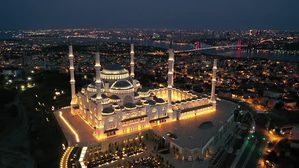 Camlıca Mosque Aerial Video before Sunrise