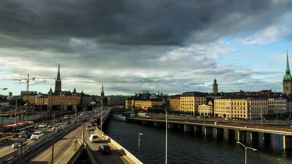 Time Lapse of Stockholm old town cityscape skyline