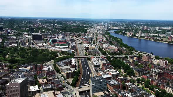 Overlooking Boston Fenway Park baseball stadium with Fenway Kenmore and Back Bay neighborhood alt