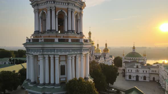 Kyiv-Pechersk Lavra in the Morning at Sunrise. Ukraine. Aerial View alt