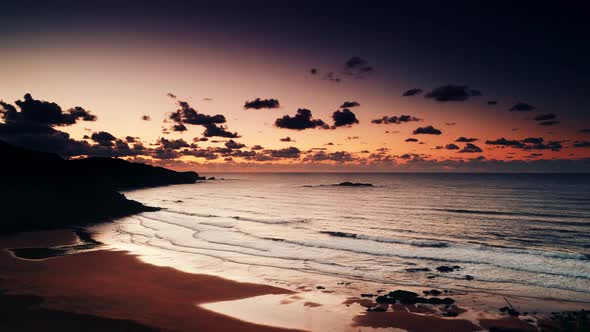 Seascape at Sunset. Asturias Coast, Spain. Timelapse alt