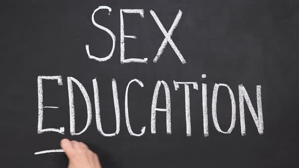 Hand Underlining Sex Education Phrase on Blackboard, Information for Adults alt