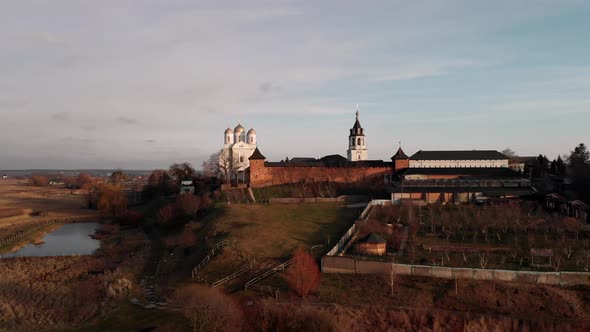 Beautiful view of Zimnensky Svyatogorsky monastery from above. alt